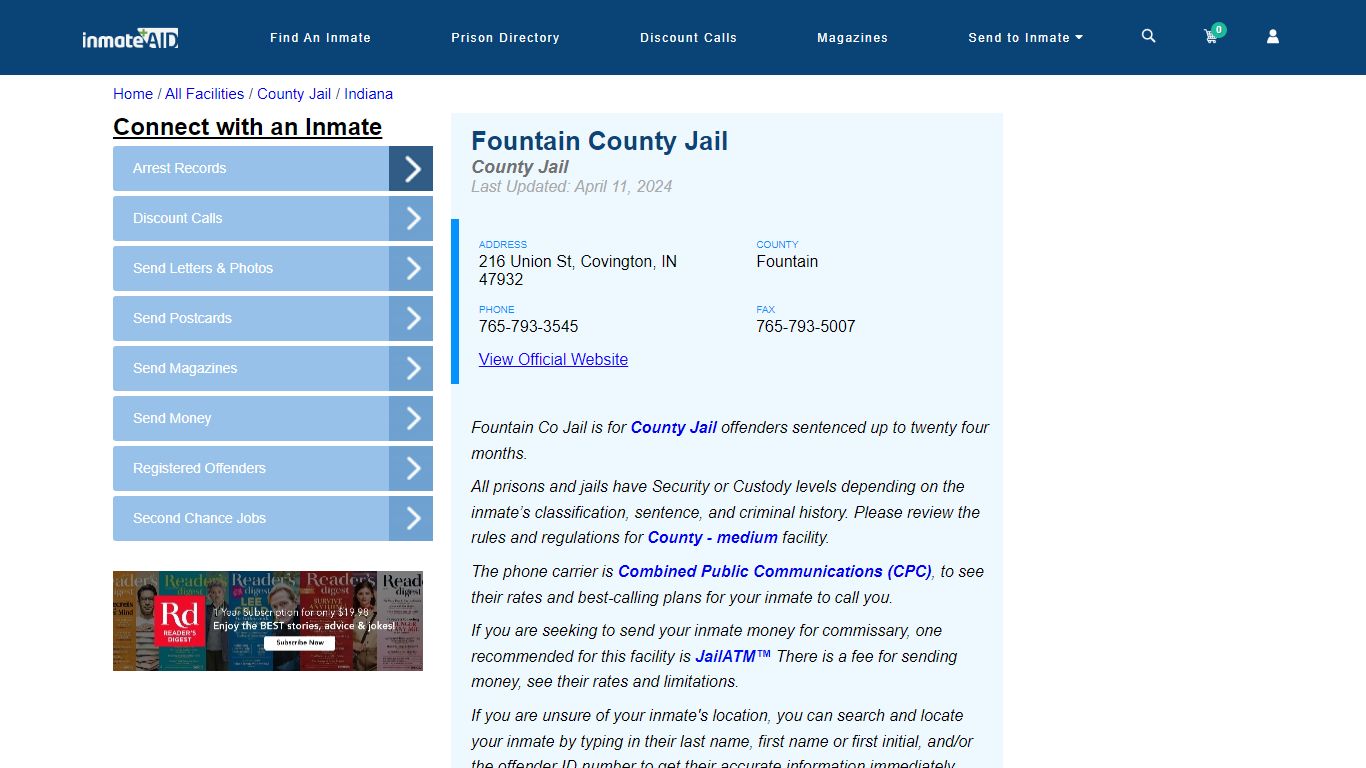 Fountain County Jail - Inmate Locator